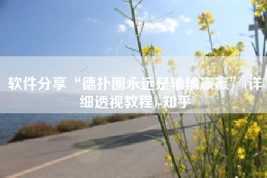 软件分享“德扑圈永远是输输赢赢	”(详细透视教程)-知乎