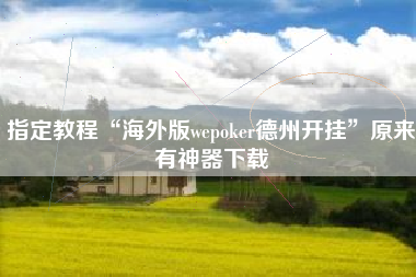 指定教程“海外版wepoker德州开挂”原来有神器下载