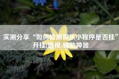 实测分享“如何检测微乐小程序是否挂”开挂(透视)辅助神器