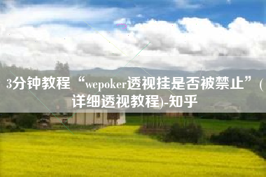 3分钟教程“wepoker透视挂是否被禁止”(详细透视教程)-知乎