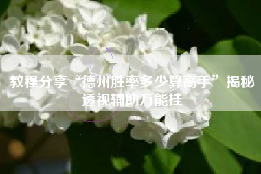 教程分享“德州胜率多少算高手”揭秘透视辅助万能挂