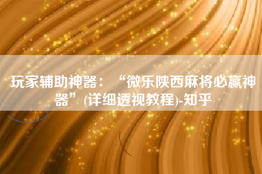 玩家辅助神器：“微乐陕西麻将必赢神器	”(详细透视教程)-知乎