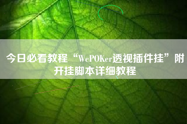 今日必看教程“WePOKer透视插件挂	”附开挂脚本详细教程