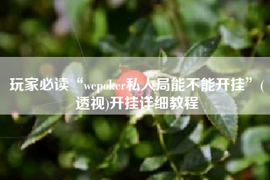 玩家必读“wepoker私人局能不能开挂”(透视)开挂详细教程