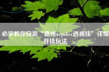 必学教你安装“德州wepoker透视挂	”详细开挂玩法